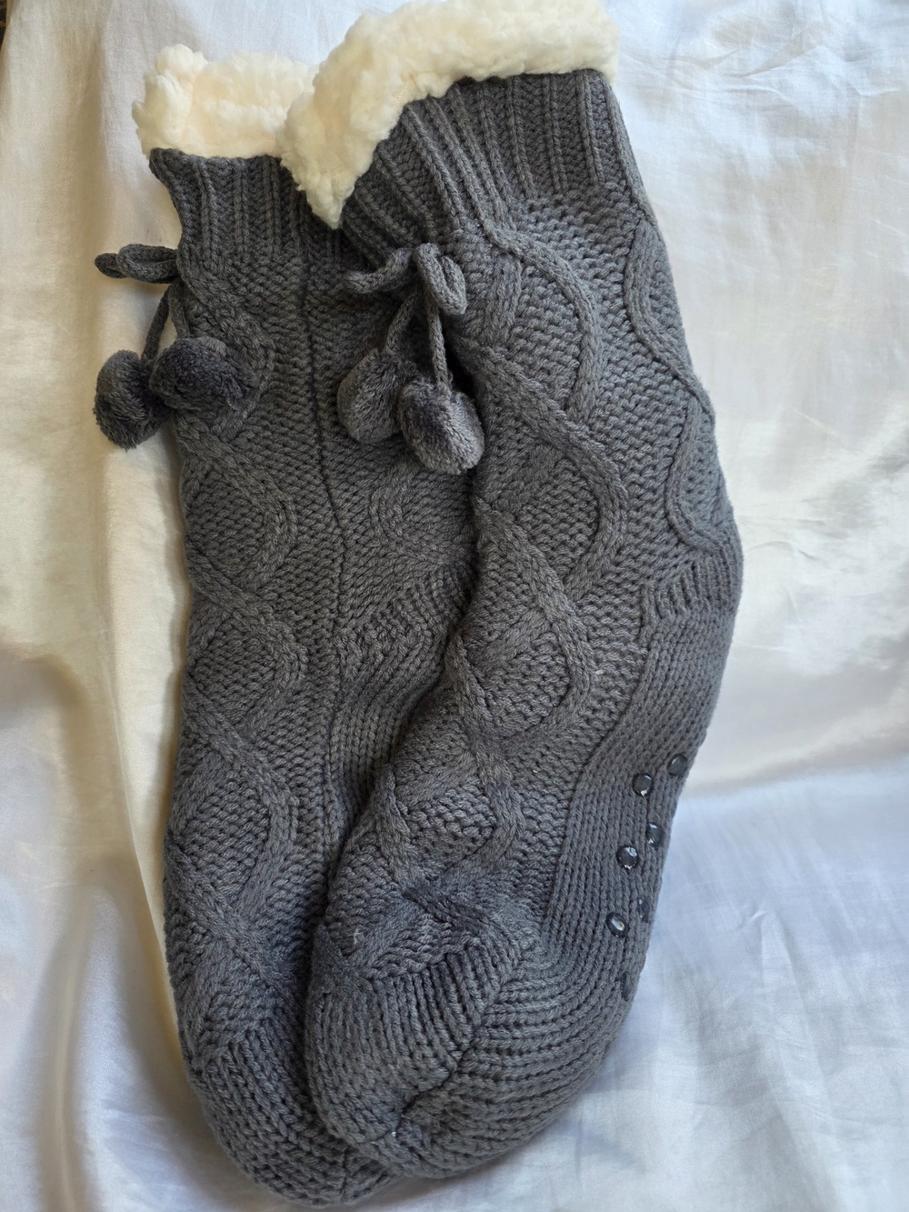Cozy Cable Knit Gray Women's Sweater Slippers